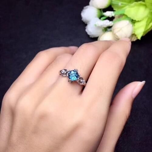 Natural blue topaz ring Free shipping Natural real blue topaz 925 sterling silver Fine jewelry 6mm