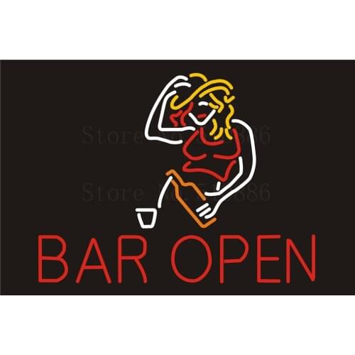 NEON SIGN For Bar Open Cave Sex Girls Wine Real GLASS Tube Beer PUB Restaurant Signboard store display Shop Light Signs 17*14"