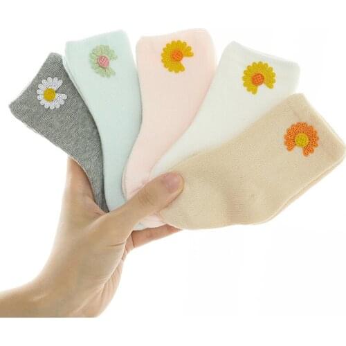 Autumn And Winter Baby Socks Small Daisy Baby Socks Combed Cotton Three-Dimensional Cartoon Socks Babies Accessories Newborn