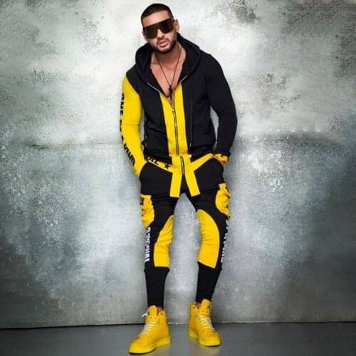 2021 European And American New Trend Sports And Leisure Suits Mens Color Matching Trousers Hooded Zipper Jacket S-3XL Optional