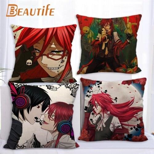New Grell.Sutcliff Anime Pillowcase Bedroom Home Decorative Cover 45x45cm Square Zipper Pillow Cases Cotton Linen Fabric No Fade