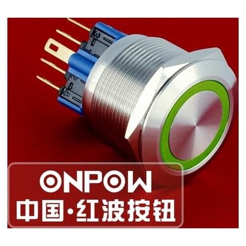 ONPOW 22mm ENGINE START STOP Stainless steel 1NO1NC IP65 Ring illuminated Metal Push Button switch (GQ22-11E/S) CE, ROHS