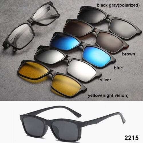 Fashion Glasses Frame Men Women With 5 Sunglasses Clip On Magnetic Eyeglasses Polarized For Male Multi-Purpose Eyewear