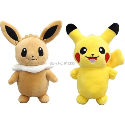 20/Lot 2 Styles Standing Pika Eevee 12CM Plush Keychain Pendant Stuffed Toys