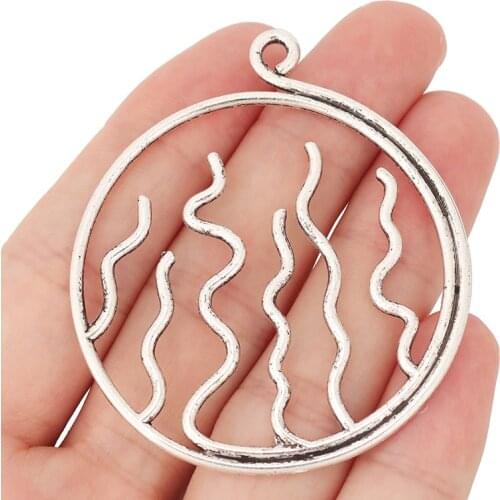 3 x Large Tibetan Silver Wave Round Charms Pendants for Necklace Jewelry Making Findings 62x53mm