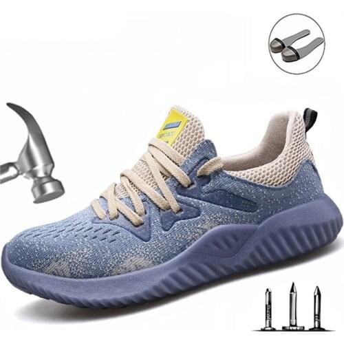Anti-smashing Anti-piercing safety shoes Flying Woven Labor Insurance Shoes Lightweight Breathable Mesh Sports Work Shoes