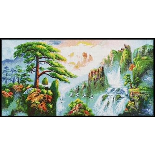 Counted Cross Stitch Cross Stitch Kits Huangshan Mountains Greeting Pine Printed Cross Stitch Scenic Embroidery Needlework Sets