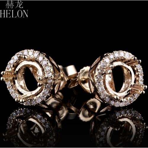 HELON 5-6.75mm Round Semi Mount Engagement Wedding Stud Earring Solid 10K Yellow Gold Lady Diamonds Vintage Classic Fine Earring