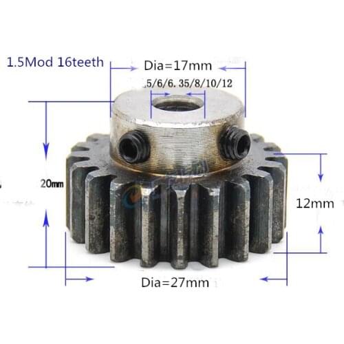 2pcs Spur Gear pinion 1.5M 16T 1.5 mod gear rack 16 teeth bore 5/6/6.35/8/10/12 mm spur gear precision 45 steel cnc pinion