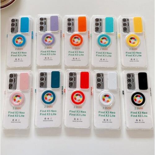 Slide Camera Lens Protection Case for OPPO Reno 5 5F Reno 4 4F Find X3 Neo Lite oppo F19 Pro case Soft Ring Holder Stand Cover
