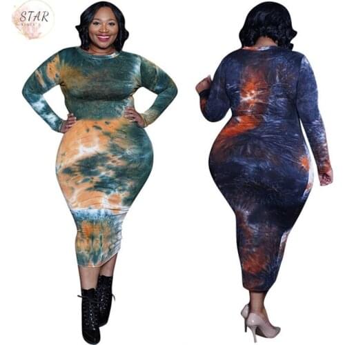 Tie Dye Plus Size Dress Women 4XL 5XL Elegant Super Stretch High Waist Casual Maxi Dresses Street Outfit Wholesale Dropshipping