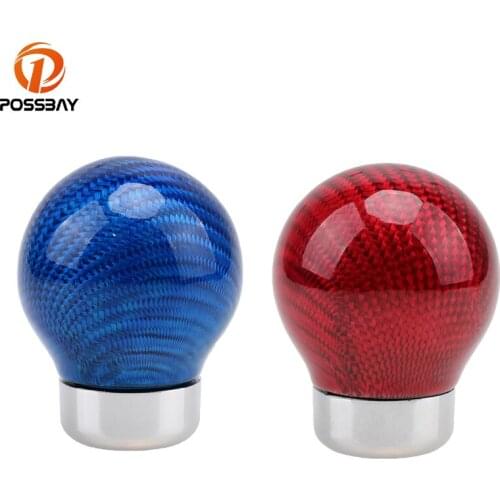 POSSBAY Universal Carbon Fiber Car Gear Shift Knob Round Ball MT Shiftter Lever Knob Car Interior Gear Knob Head Decoration