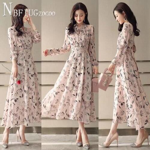 2020 Spring New Korean Temperament Women Chiffon Dress Floral Female Dresses