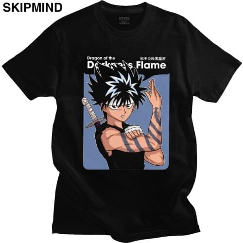 Japanese Manga Shirts Yu Yu Hakusho T-shirt Mens Short Sleeve Pure Cotton Hiei Tshirt Summer Animated Tv Show Tee Top Gift