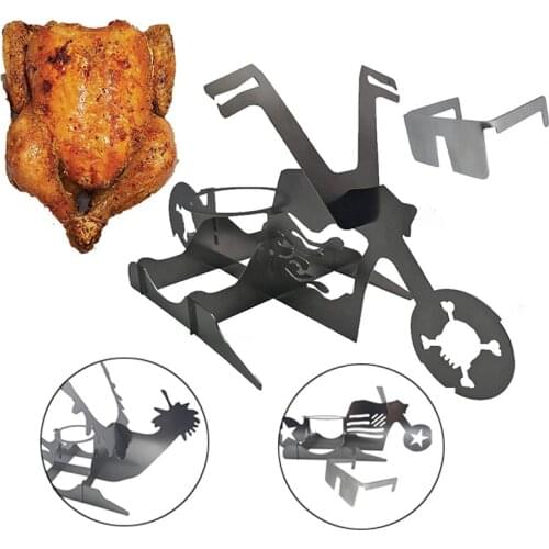 Funny BBQ Chicken Stand Motorcycle Turkey Roast Stainless Steel Barbecue Grilling Rack Holder for Outdoor BBQ Tool Accessories