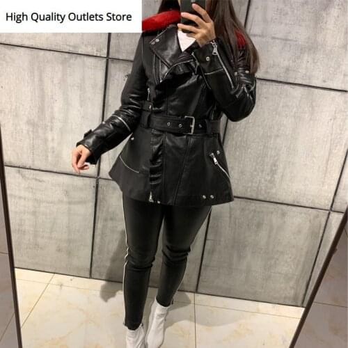 Ladies leather jacket sheepskin jacket women real leather jacket mink fur collar