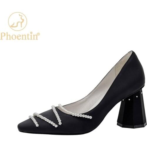 Phoentin pearl beading Pointed toe high heels shoes Womens 2021 Autumn new elegant wedding pumps black white shoes FT1628