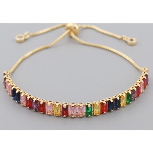 Summer Beach Bohemian Rainbow Zircon Bracelet for Women Adjustable CZ Tennis Chain Bracelet Femme Snake Boho Jewelry gifts