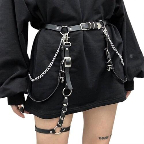 MXMB Women Skirt Belt Female Pu Leather Hiphop Rock Nightclub Sexy Jeans Dress Punk Belt With Metal Waist Chain