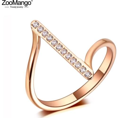 ZooMango New Stainless Steel Rhinestone Stone Geometric Rings Jewelry For Women Girls Simple Office Style Crystal Rings ZR20005