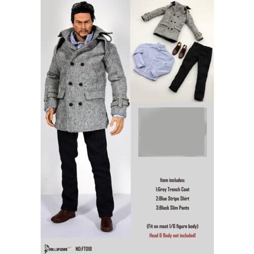 1/6 Fashion Grey Coat Pants Shirt for 12inch Phicen TBleague Verycool Action Figure DIY Collection Toy