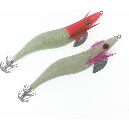10Pcs Wood Shrimp Fishing Lure 3.5# Squid Jig 13.5cm 21g Prawn Tackle Artificial Bait Squid Hook