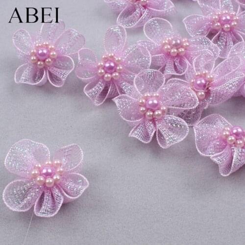 15pcs 3cm Handmade mesh flowers High Quality mini flower head for Sewing Wedding Party Dress DIY Headband Jeweelry Ornaments
