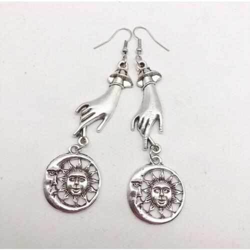 2020 new celestial oracle hand earrings, sun and moon earrings, asymmetric earrings, celestial earrings, gifts for witch lover