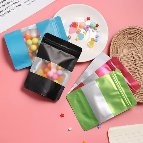 Heavy Duty Self Seal Packaging Bags Matte Black White Red Green Blue Stand Up Aluminum Foil Zip Lock Bags with Window 50pcs