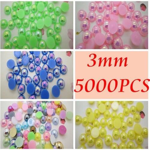 Free shipping 5000Pcs 3mm AB Color Craft ABS Resin Flatback Half Round Pearls Flatback Scrapbook Beads DIY Nail Art Craft
