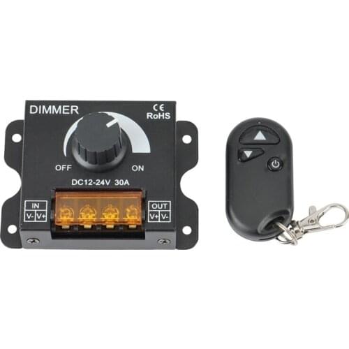 DC 12V-24V LED Light Dimmer Wireless 3 Keys RF Remote Control 30A 360W Dimmer For Single Color LED Strip Light