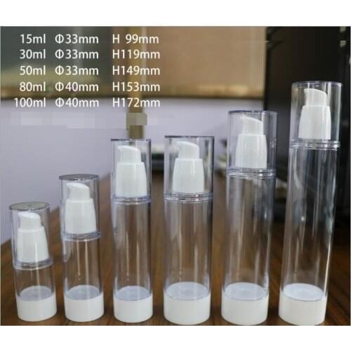 10pcs/lot Airless 15ml 30ml 50ml 80ml 100ml Empty Vacuum Pump Toilet Vessel Cosmetic Bottle Mini Transparent Lotion Bottle