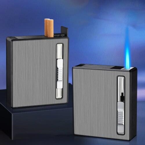 20 Pcs Cigarette Case Box Automatic Gas Lighter Turbo Torch Lighter Capacity Can Mount Lighter Metal For Men Smoking