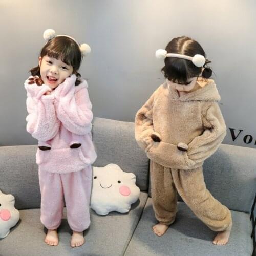 Kids Pajamas Winter Cute Baby Boys Girls Homewear Suits Cartoon Coral Fleece Thick Warm Soft Toddler Childrens Sleepwear Sets