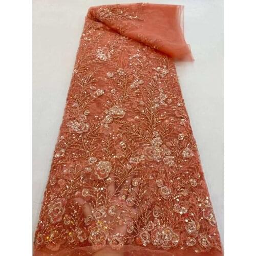 Hot Sale French Mesh Lace Fabric Tulle Embroidery Bead Tube Sequins Craft Sewing Banquet Party Wedding Bridal Gown Dress 5 Yards