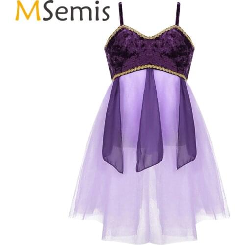 Gymnastics leotard Ballet Dress Girls Spaghetti Shoulder Straps Gold Braided Trimmings Mesh Dress Modern Lyrical Dance costume