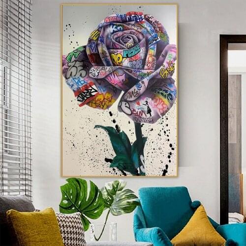 Graffiti Art Rose Flowers Canvas Painting Posters and Prints Wall Art Prints Street Art of Love Nordic Art for Room Home Decor