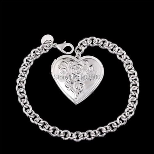 H347 wholesale Top quality silver color Frame heart pendant fashion jewelry charm bracelet Valentines Day gift