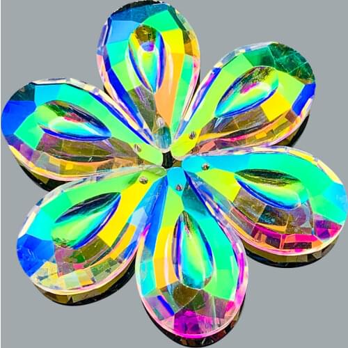 2 PCS Fire Polished AB Color Water Drop Crystal Prism Pendant Curtain Tassel Decor Accessory DIY Home Decor Sunlight Catcher