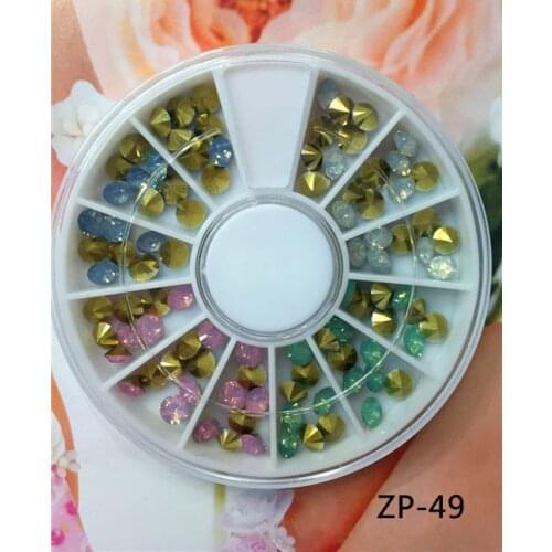 Crystal Rhinestones Nail Art Stones Strass 1 wheel of 4 colors mixture opal color pointy back nail art glass rhinestone (glass)