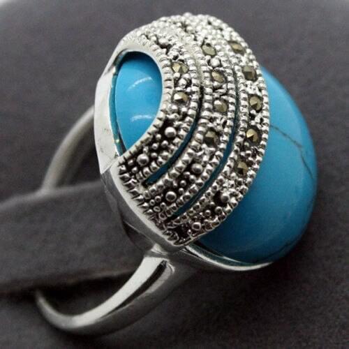 Unsex 20*20mm BLUE 925 SILVER BALI HANDCRAFTED RING SIZE 7/8/9/10