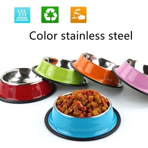 Pets Feeding bowl Anti Skid Stainless Steel Travel Food Water cat dog bowls Dish For Dog Cat Puppy 6 Colors