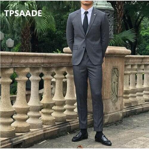 Fashion best man Striped Suits groom tuxedo mens suit wedding / dance best mens suit jacket / groom (jacket + pants + tie)