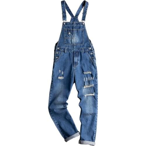 Mens Overalls Retro tide brand Denim Overalls Mens Straight Loose Suspenders Mens Korean version of Suspenders Jeans For Men