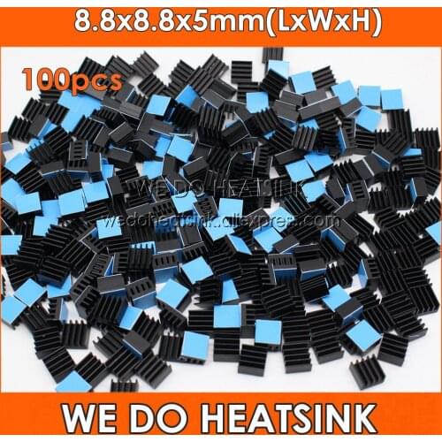 WE DO HEATSINK 100pcs 8.8x8.8x5mm Black Heatsink Aluminum Alloy Chip for Computer Cooling Radiator Cooler With Thermal Tape