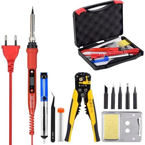 Soldering Iron Kit with Wire Stripper 220V 80W LCD Solder Welding Tools Ceramic Heater Multifunctional Wire Cutters Pliers
