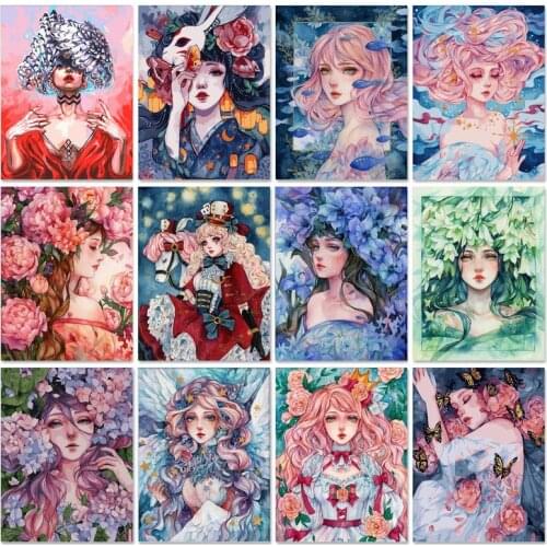 DIY Oil Painting By Numbers Girl Cartoon HandPainted Kits Drawing Canvas Pictures By Numbers Portrait Home Decor Gift