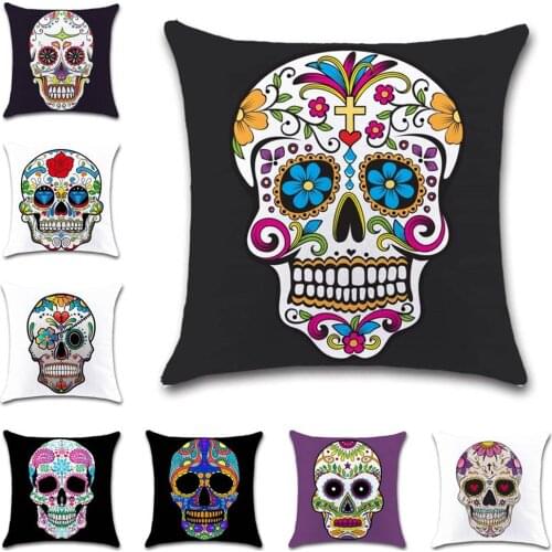 Skull Day of the Dead printed white Cushion Cover decorative Home sofa chair car seat friend bedroom children gift pillowcase