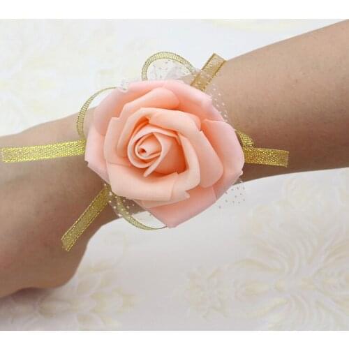 New Wedding Decor Marriage Rose Wrist Corsages Hand Flower Silk Lace PE Foam Artificial Brides Bridesmaid Wrist Flower Christmas