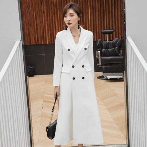 YIGELILA New Fashion High Quality White Dress Office Lady Turn Down collar Full Sleves Dress Double-breasted Long Dress 65352